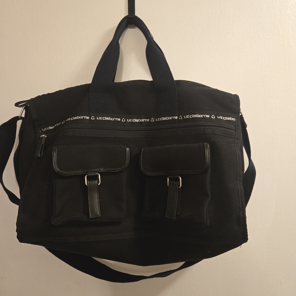 Liz Claiborne Black Bag with Pockets, adjustable strap and small inside purse